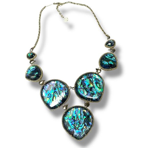 Kendra Scott NWOT Rebecca Abalone Shell Rare Style Gold Tone Statement Necklace - Picture 2 of 9